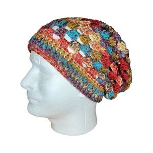 HANDMADE Crocheted Colorful Variegated Slouchy Beanie Hat